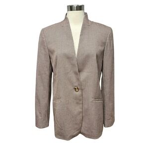Lafayette 148 Houndstooth Blazer Jacket Size 12 Neutral Luxury Preppy Wool Blend